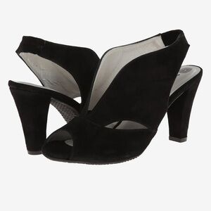 Eric Michael Peru Black suede leather slingback peep toe heel Size 37 (US 6.5-7)